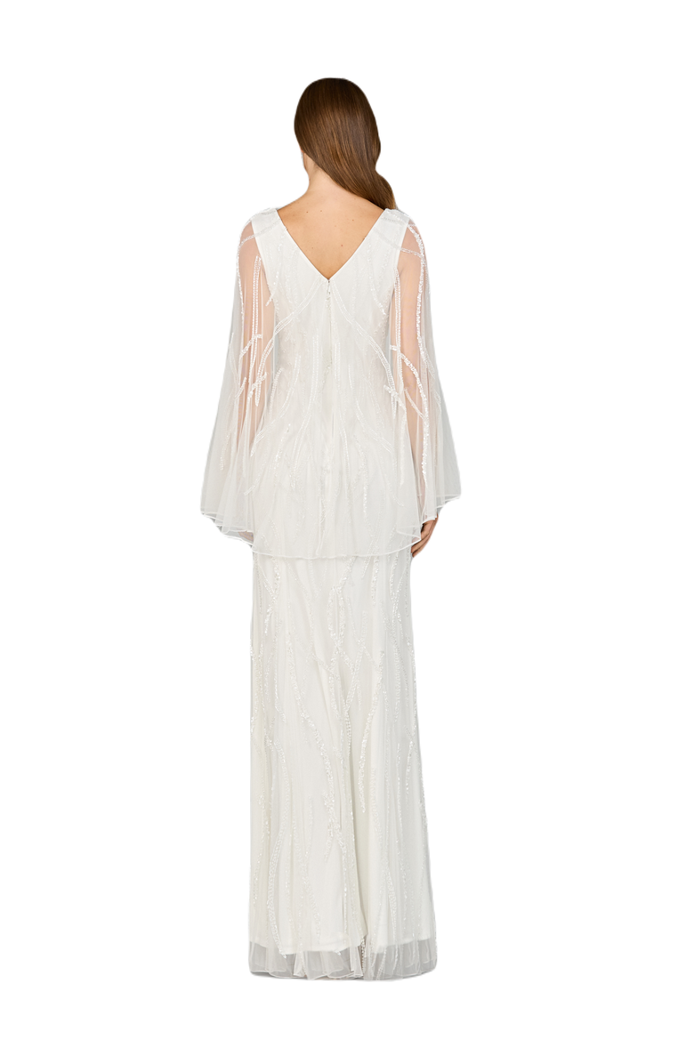 LARA New York Cape Sleeve Beaded Bridal Gown, Alternate, color, Ivory