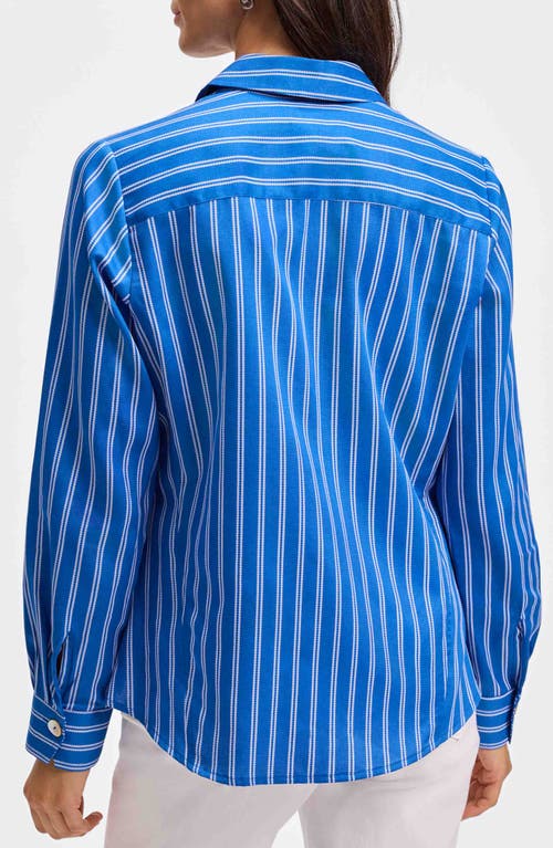 Foxcroft Paityn Stripe Cotton Button-up Shirt In Cobalt Blue/white