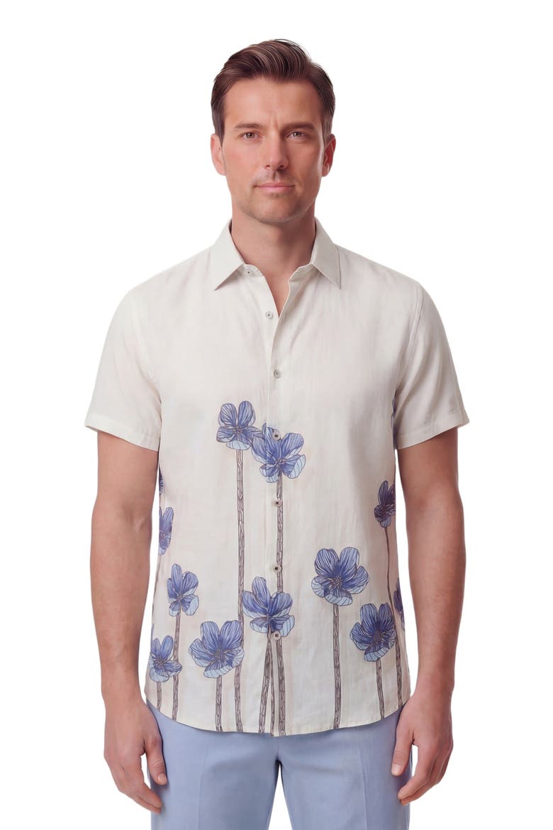 Crafty Floral Short Sleeve Fine Linen Shirt, Main, color, CRAFTY FLORAL IVORY