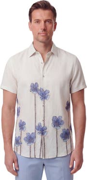 Lords of Harlech Crafty Floral Short Sleeve Fine Linen Shirt