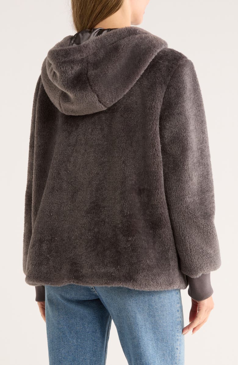 Bernardo Faux Shearling Zip Hoodie, Alternate, color, Charcoal