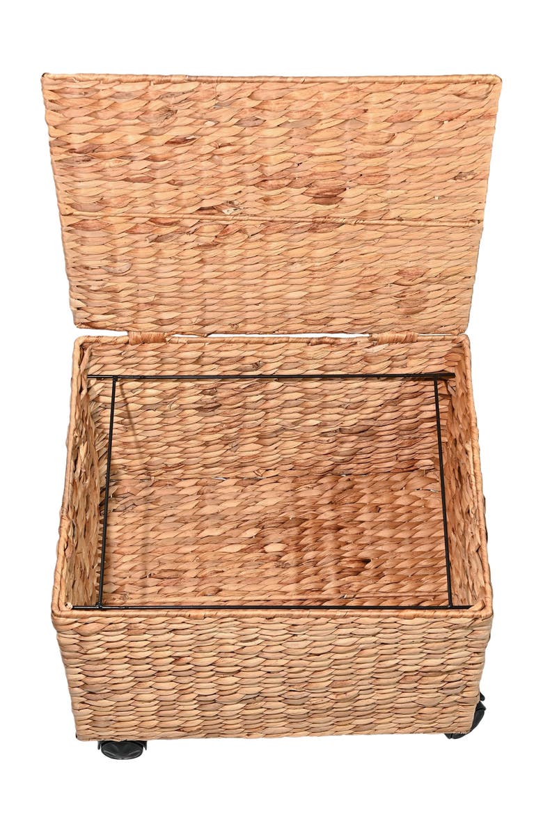 HAPPIMESS Ashton Classic Farmhouse Handwoven Hyacinth Rolling Filing Basket with Lid and 360 Degree Lockable Wheels, Alternate, color, Natural