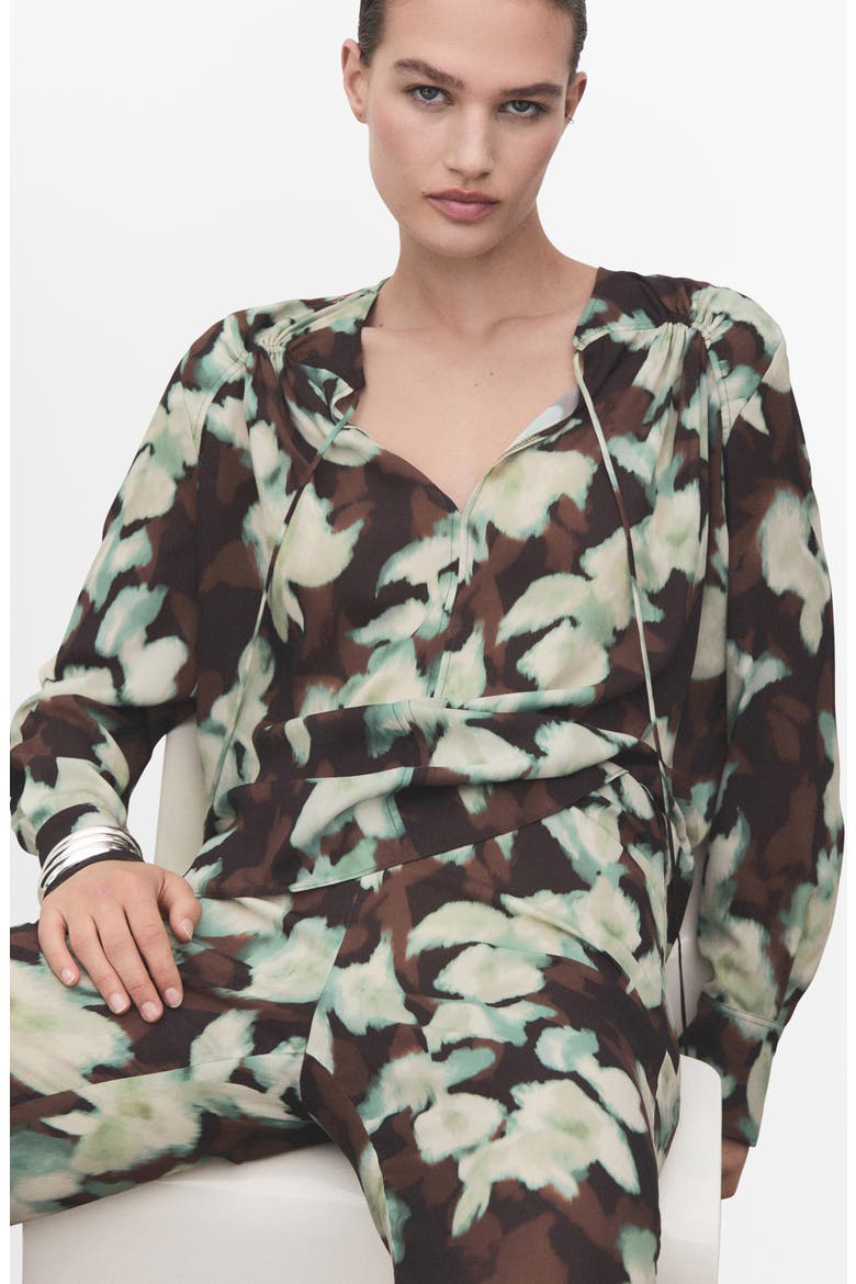 Floral Shirred Yoke Top, Alternate, color, GREEN