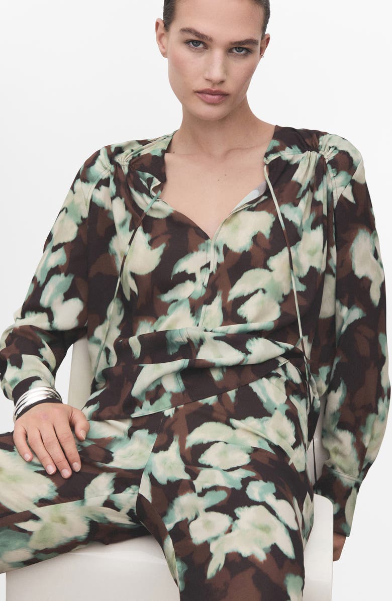 MANGO Floral Shirred Yoke Top, Alternate, color, Green