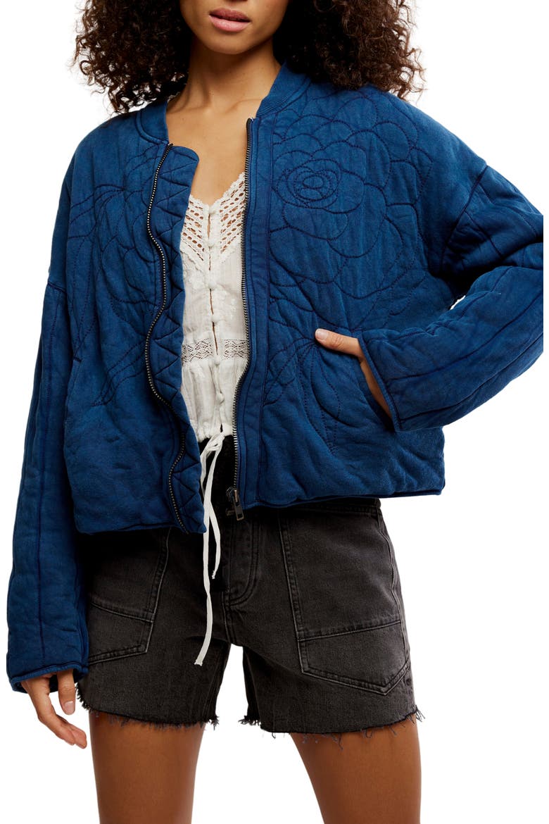 Rose Front Zip Jacket, Main, color, INDIGO