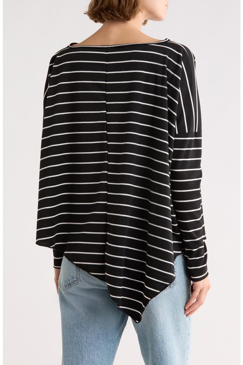 Dolman Sleeve Asymmetric Hem Sweater, Alternate, color, BLACK STRIPE