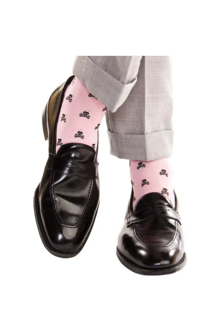 Rodger Skull and Cross Bones Over The Calf Mercerized Cotton Socks, Alternate, color, Pink