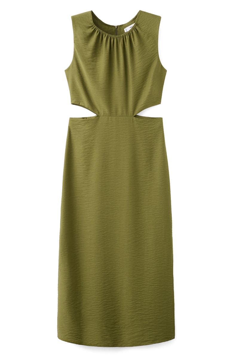 MANGO Crinkled Cutout Midi Dress, Main, color, Pastel Green