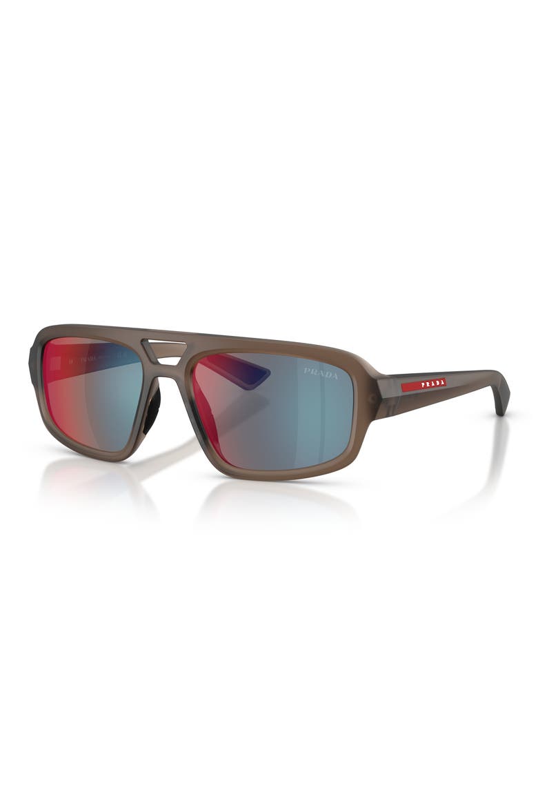 57mm Mirrored Irregular Sunglasses, Alternate, color, BROWN / DARK GREY BLUE/ RED