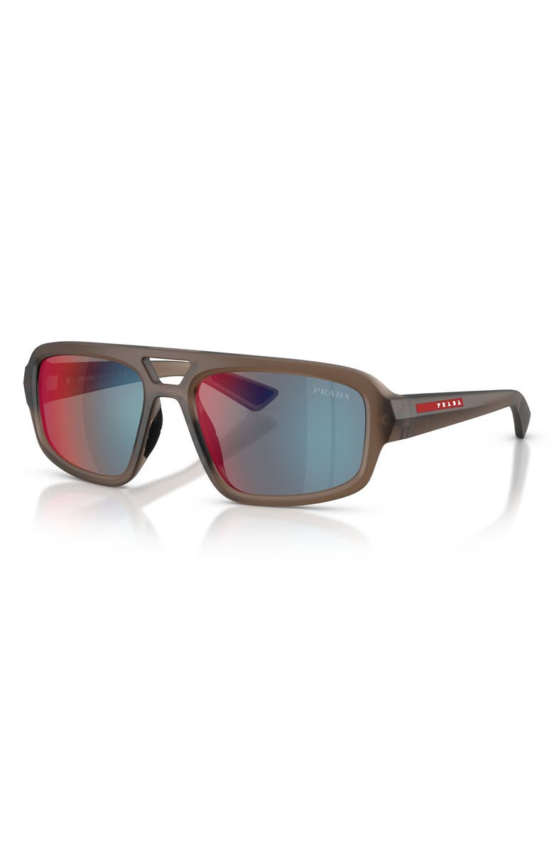 Prada Linea Rossa 57mm Mirrored Irregular Sunglasses, Alternate, color, Brown / Dark Grey Blue/ Red