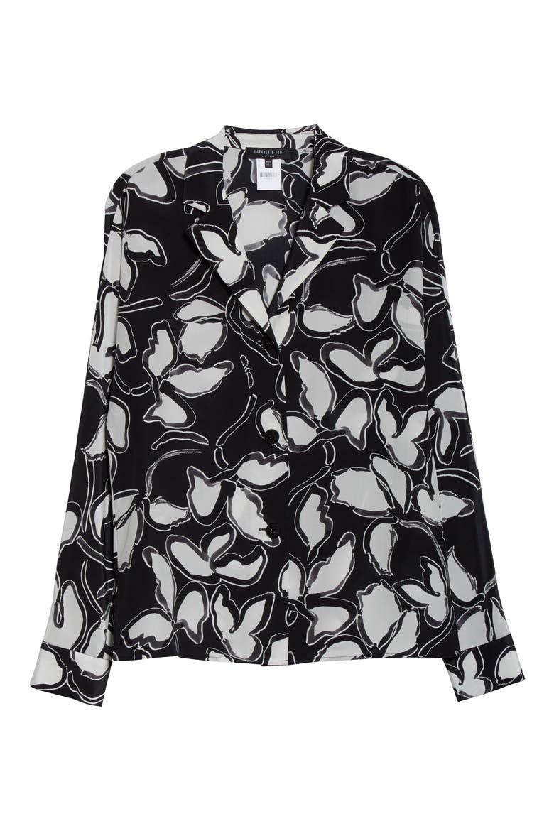 Mariabella Floral Silk Blouse, Alternate, color, BLACK MULTI