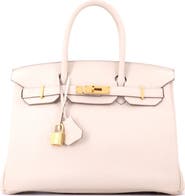 Pre-Owned Hermes Birkin Handbag Light Clemence with Gold Hardware 30