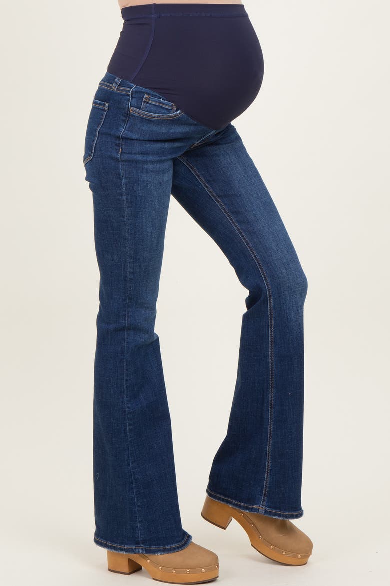 Dark Wash Maternity Flared Jeans, Alternate, color, Navy Blue