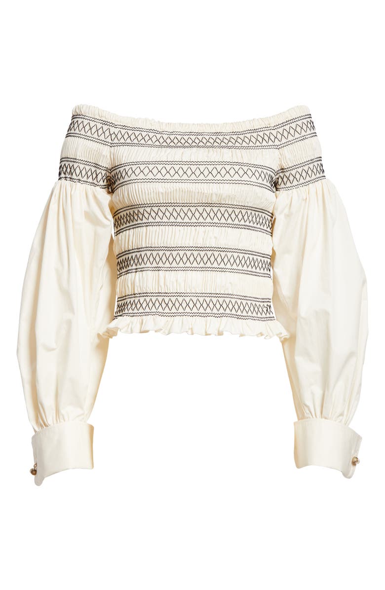 Max Mara Walk Smocked Off the Shoulder Top, Alternate, color, Ivory