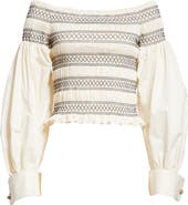 Max Mara Walk Smocked Off the Shoulder Top