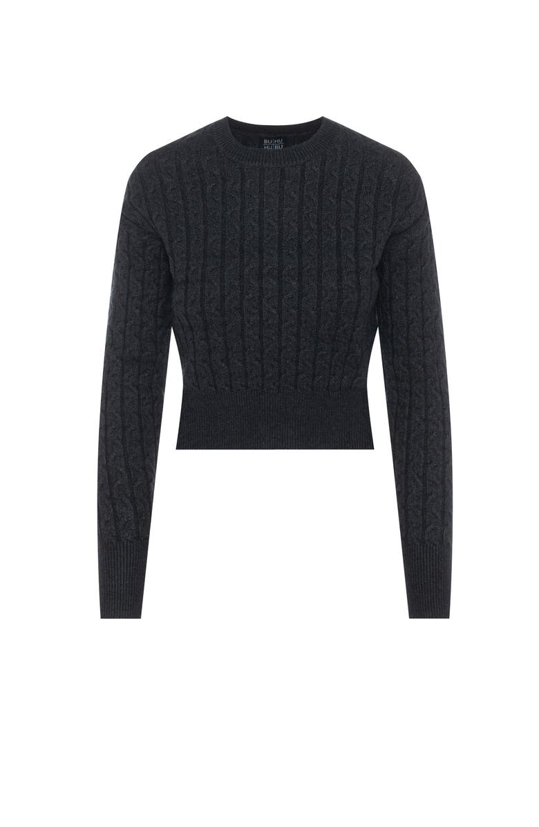 BuHu Cable Knit Ribbed Cuffs Sweater, Main, color, Black