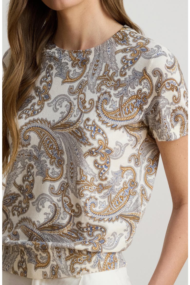 Paisley Short Sleeve Sweater, Alternate, color, CREAM/ MULTI