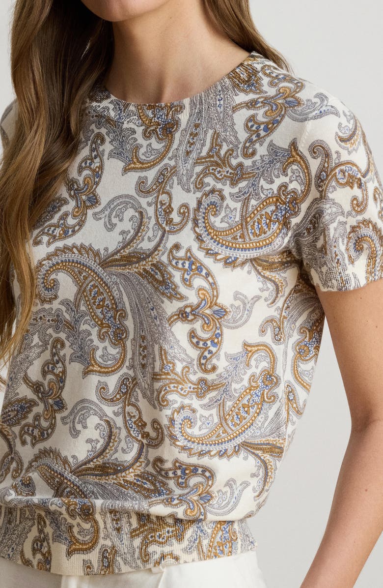 Lauren Ralph Lauren Paisley Short Sleeve Sweater, Alternate, color, Cream/ Multi
