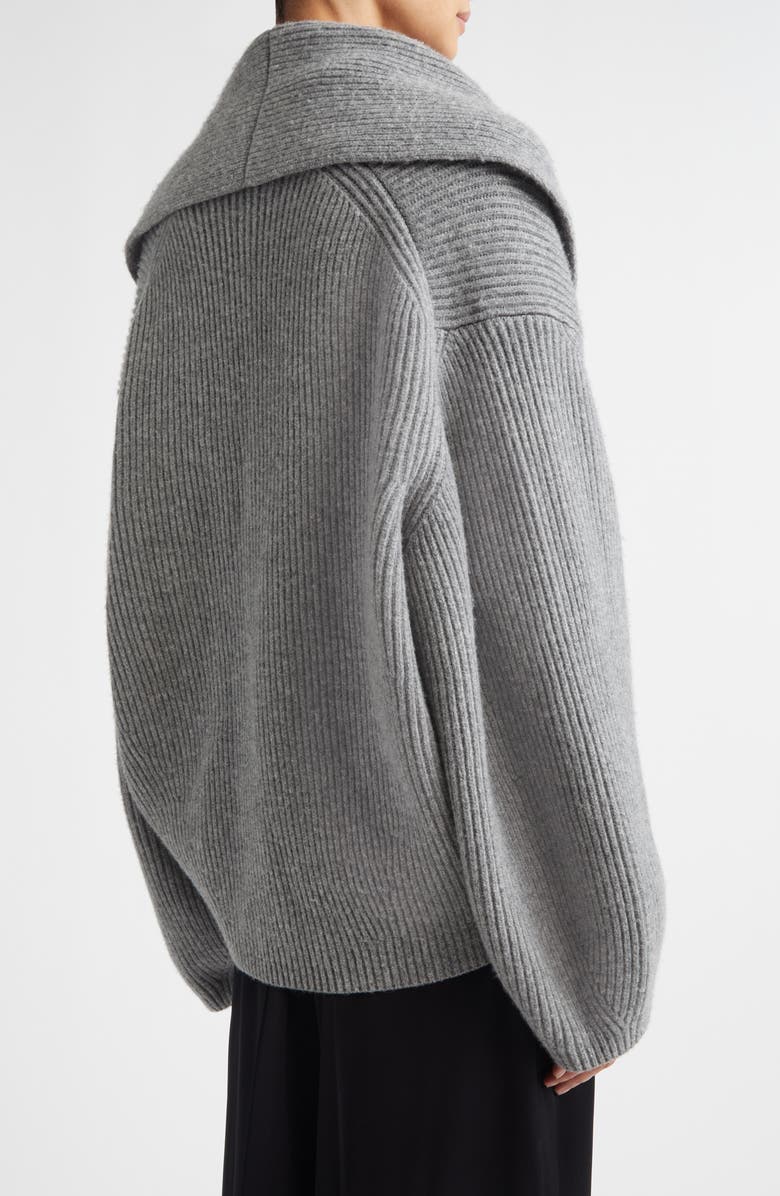 TOTEME Shawl Collar Wool Rib Cardigan, Alternate, color, Mid Grey Melange