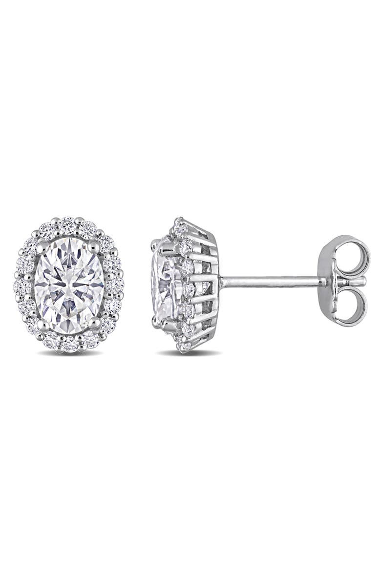 Moissanite Oval Halo Stud Earrings, Main, color, Sterling Silver