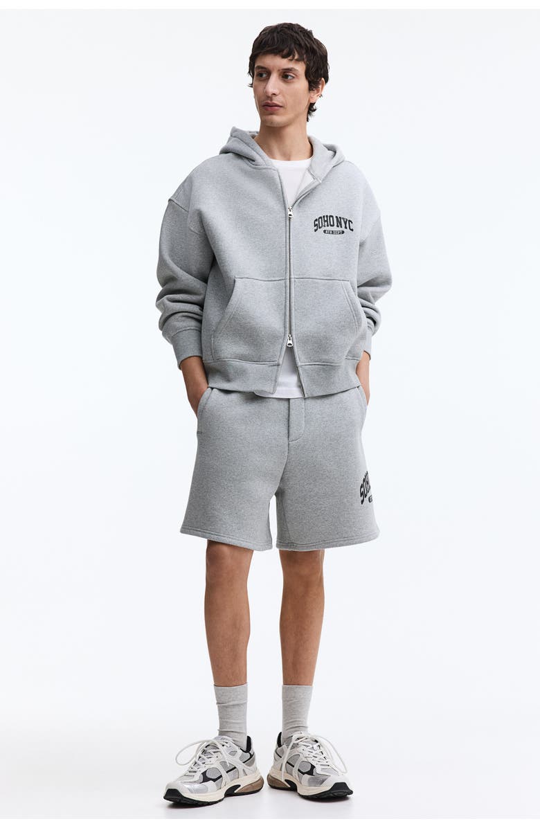 H&M Relaxed Fit Shorts, Alternate, color, Light Gray Melange/Soho Nyc