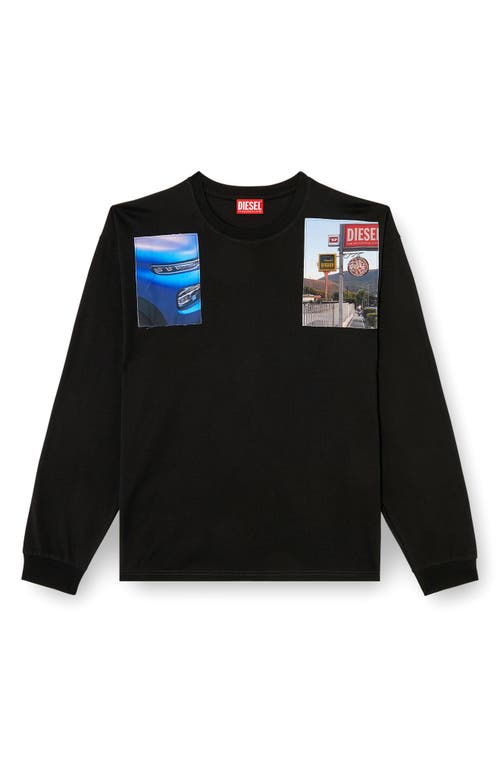 Diesel Long-sleeved Graphic T-shirt With Relaxed Fit In Black