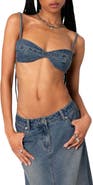 EDIKTED Lassy Tie Back Denim Bralette