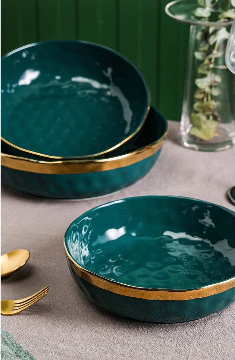 Stone Lain Florian Porcelain 3-Piece Serving Shallow Bowl Set, Alternate, color, Green