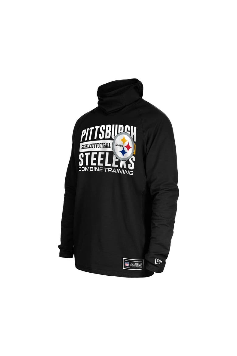 Men's New Era Black Pittsburgh Steelers Functional Fandom Balaclava Helmet Stripe Tri-Blend Hoodie, Alternate, color, Black