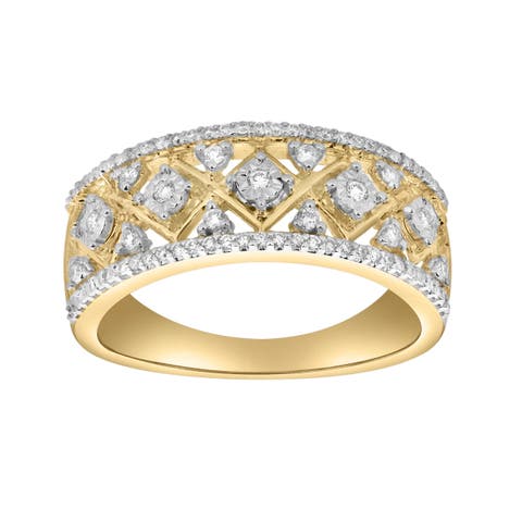 Xeno 14K Gold Round Diamond Studded Textured Band Ring - 0.24cts