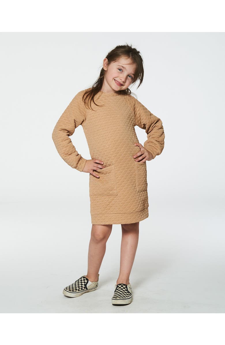 Deux par Deux Girl's Long Sleeve Shiny Quilted Dress With Pocket Golden Brown, Alternate, color, 