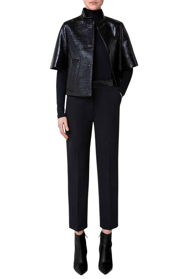 Short Sleeve Faux Leather Jacket, Alternate, color, BLACK