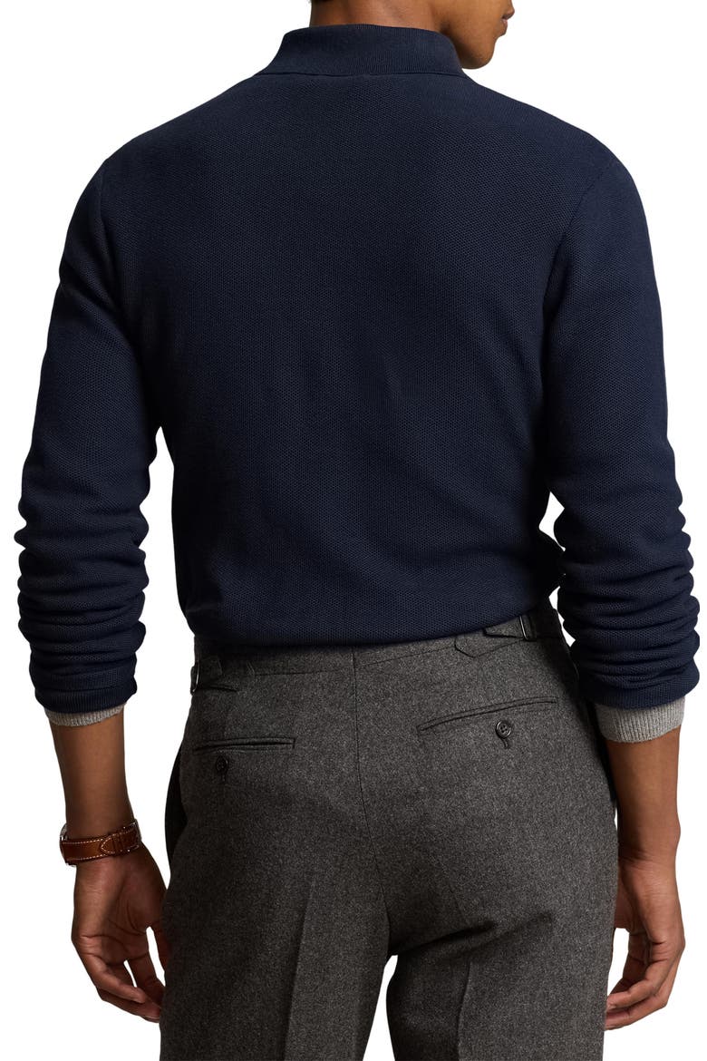 Embroidered Logo Cotton Piqué Cardigan, Alternate, color, HUNTER NAVY