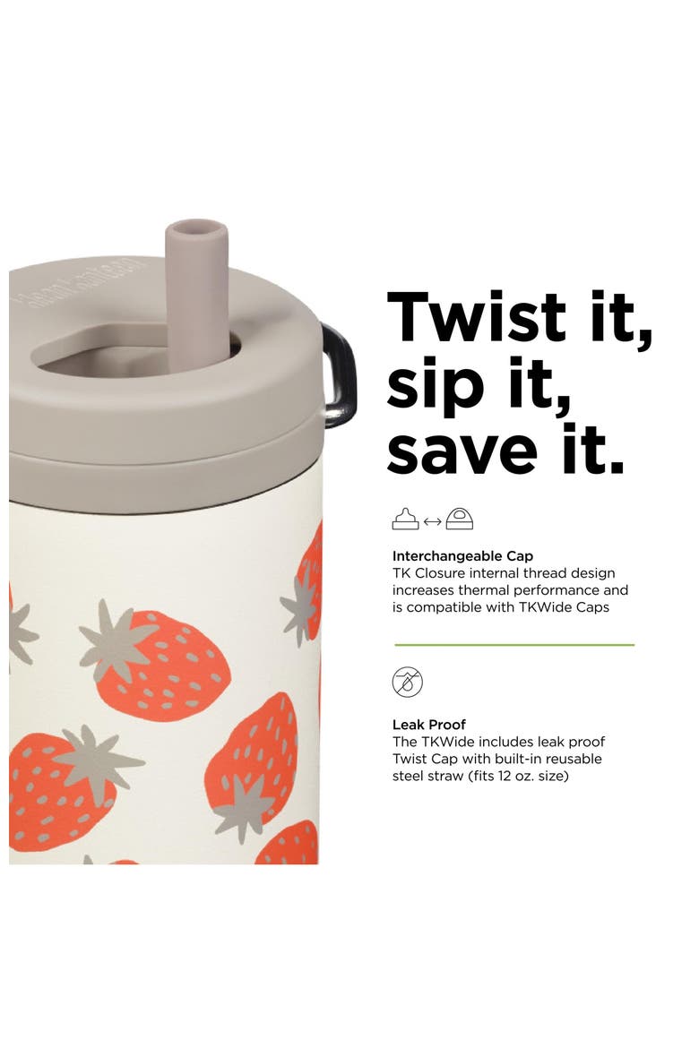 TKWide Insulated Water Bottle with Twist Cap - Portable Water Bottle with Steel Straw - Dishwasher-Safe Insulated Bottle - Strawberries, 12 oz, Alternate, color, Strawberries