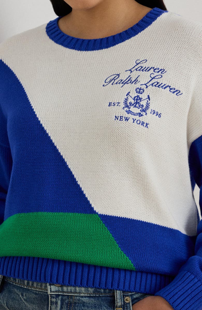 Lauren Ralph Lauren Riednee Colorblock Sweater, Alternate, color, Cruise Royal Blue/ White/ Stem