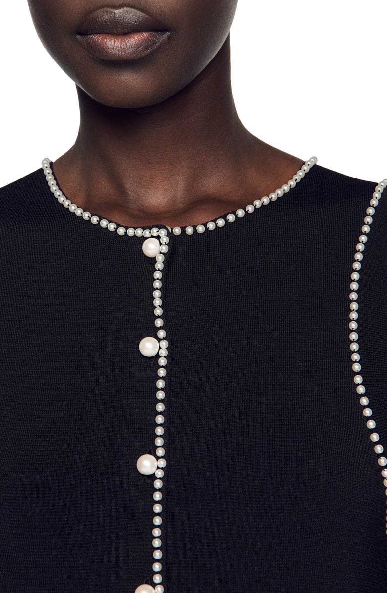 SANDRO Naima Imitation Pearl Button Front Sleeveless Midi Dress, Alternate, color,