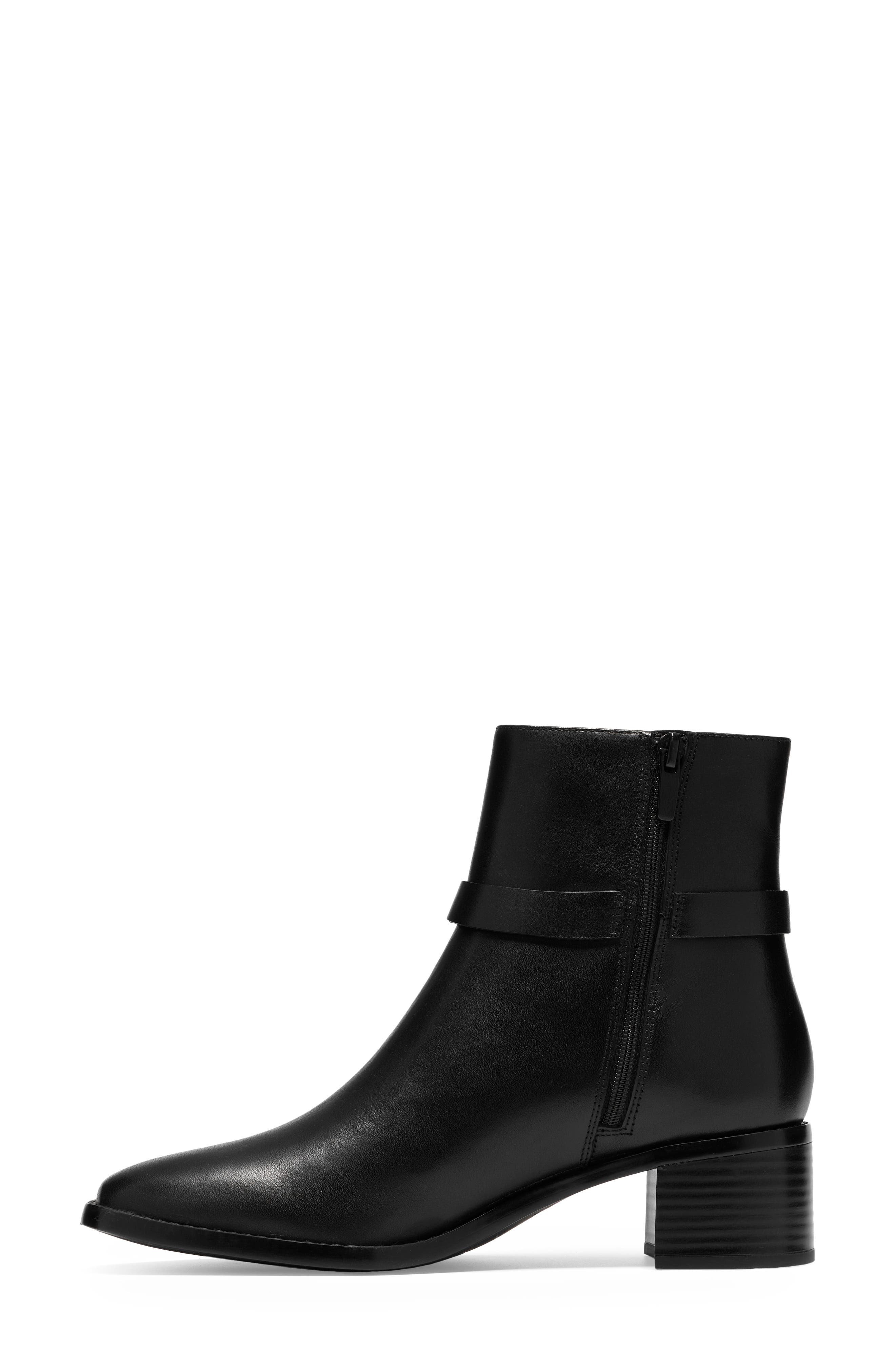 Wrenn Buckle Leather Bootie, Alternate, color, BLACK LEATHER