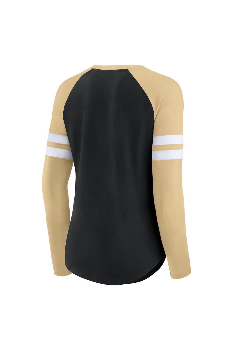 Women's Fanatics Branded Black/Gold New Orleans Saints True to Form Raglan Lace-Up V-Neck Long Sleeve T-Shirt, Alternate, color, Black