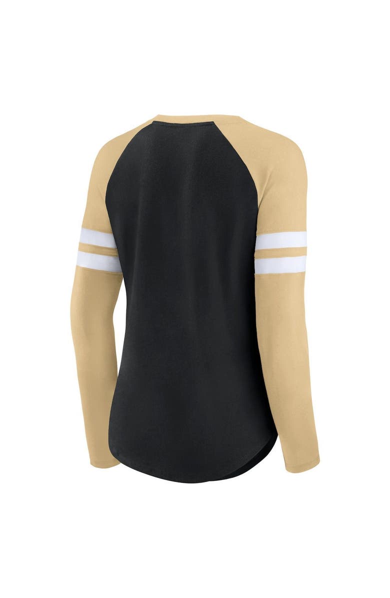 FANATICS Women's Fanatics Branded Black/Gold New Orleans Saints True to Form Raglan Lace-Up V-Neck Long Sleeve T-Shirt, Alternate, color, Black