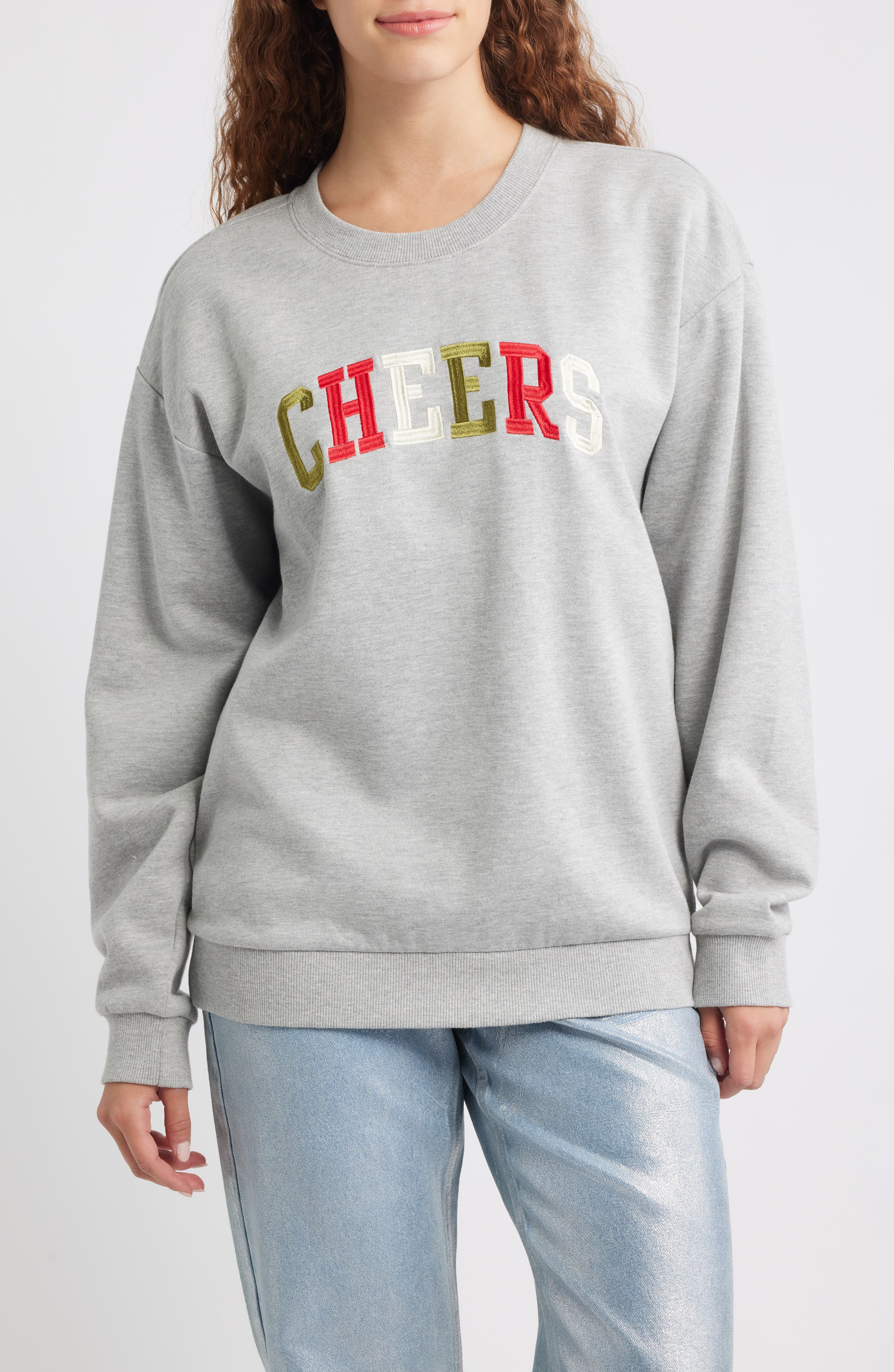 GOLDEN HOUR Cheers Embroidered Oversize Cotton Blend Sweatshirt
