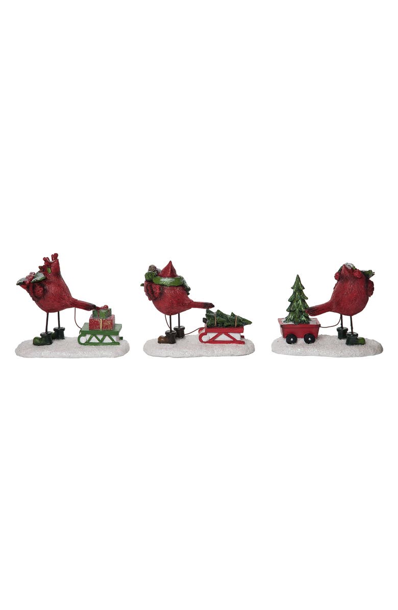 Transpac Resin Cardinal Carting Tree Set of 3 Christmas Decorations, Alternate, color, Multi