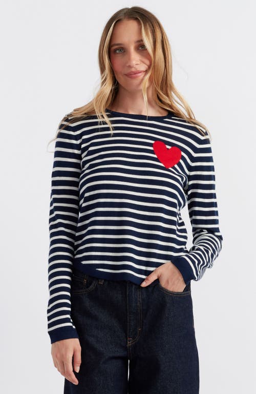 Chinti & Parker Women's Heart Breton Sweater Cream In Navy/cream/true Red