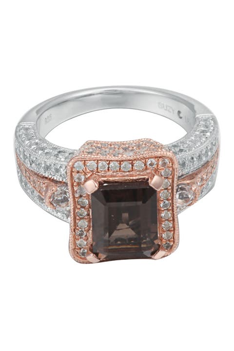 Two-Tone Sterling Silver Smoky Quartz & White Topaz Ring