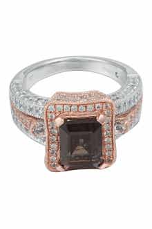 SUZY LEVIAN Two-Tone Sterling Silver Smoky Quartz & White Topaz Ring