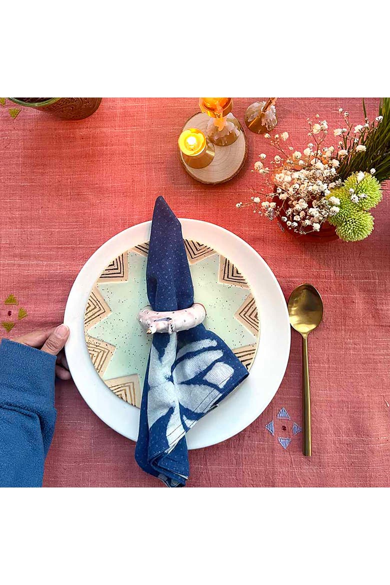 Hand Block Printed Blue Lotus Napkin, Alternate, color, Blue
