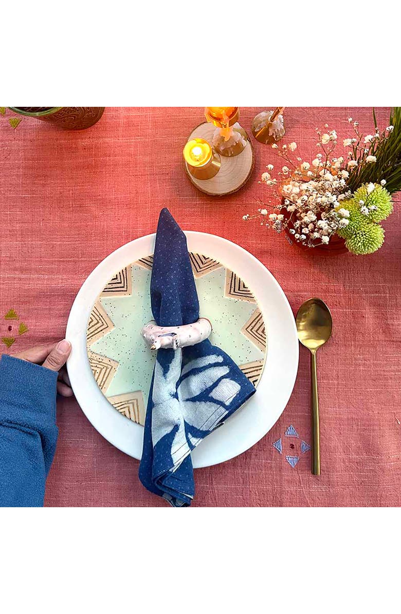 Ichcha Hand Block Printed Blue Lotus Napkin, Alternate, color, Blue