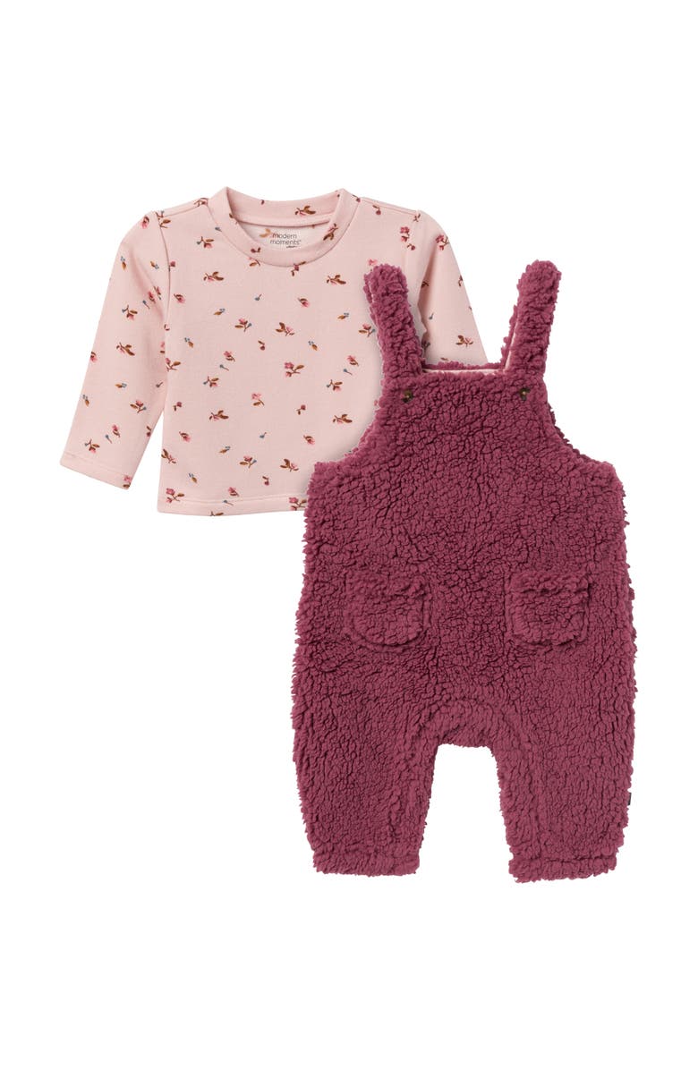 Modern Moments<sup>™</sup> by Gerber Microplush Overall & Shirt Set, Main, color, Dark Rose