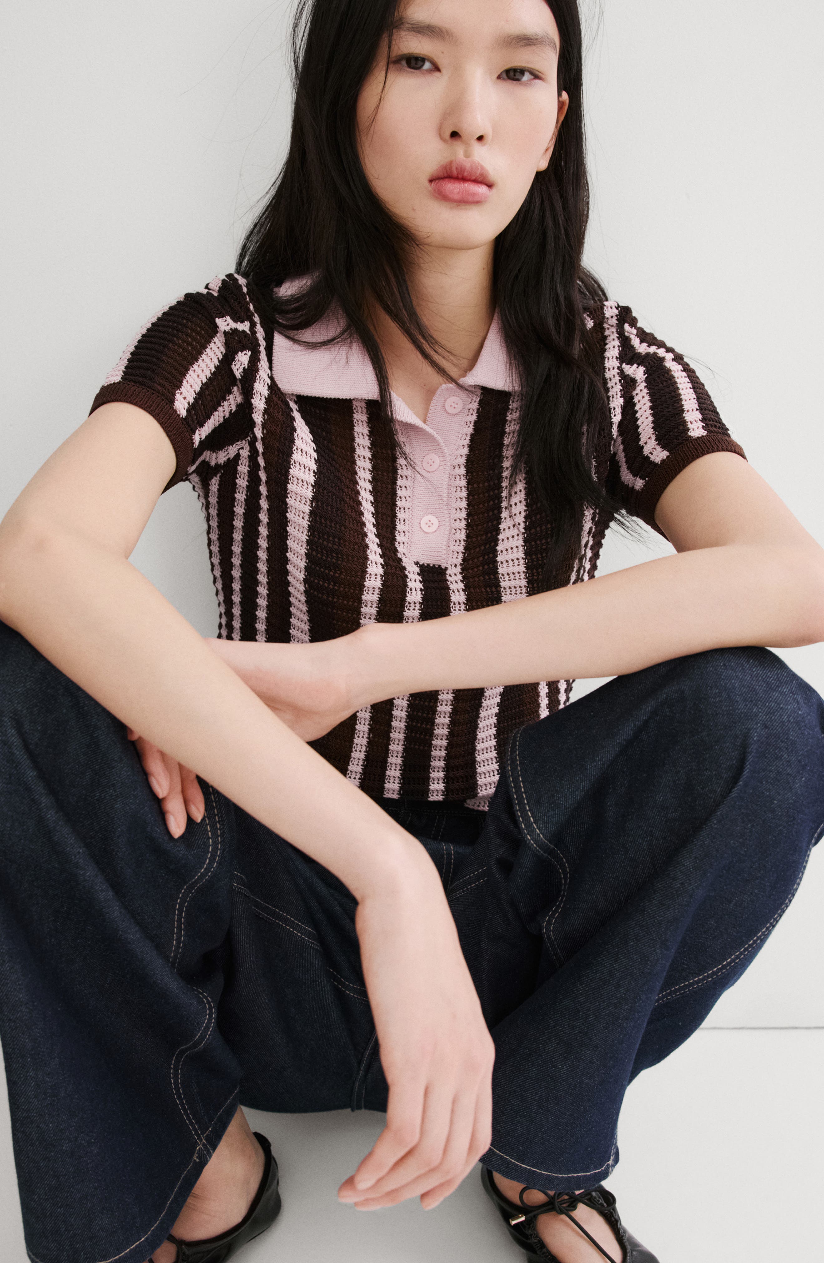 Stripe Short Sleeve Polo Sweater - image 2