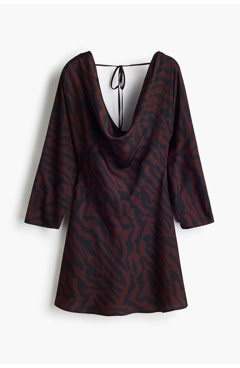 H&M Flared-skirt Cowl-neck Dress, Main, color, Dark Brown/Zebra Print