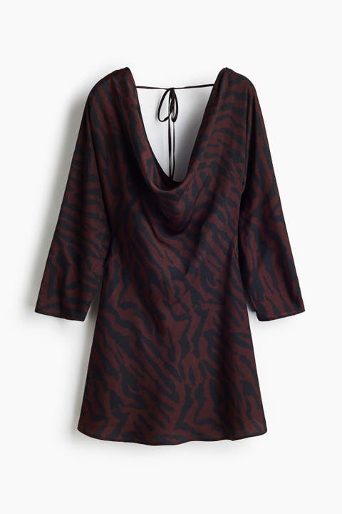Flared-skirt Cowl-neck Dress